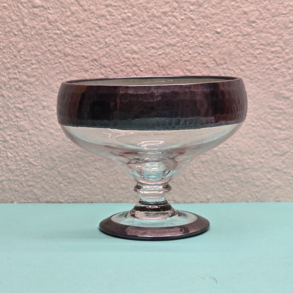 Vtg Dorothy Thorpe Style Silver Band Glass Compote Bowl MCM Pedestal Coupe